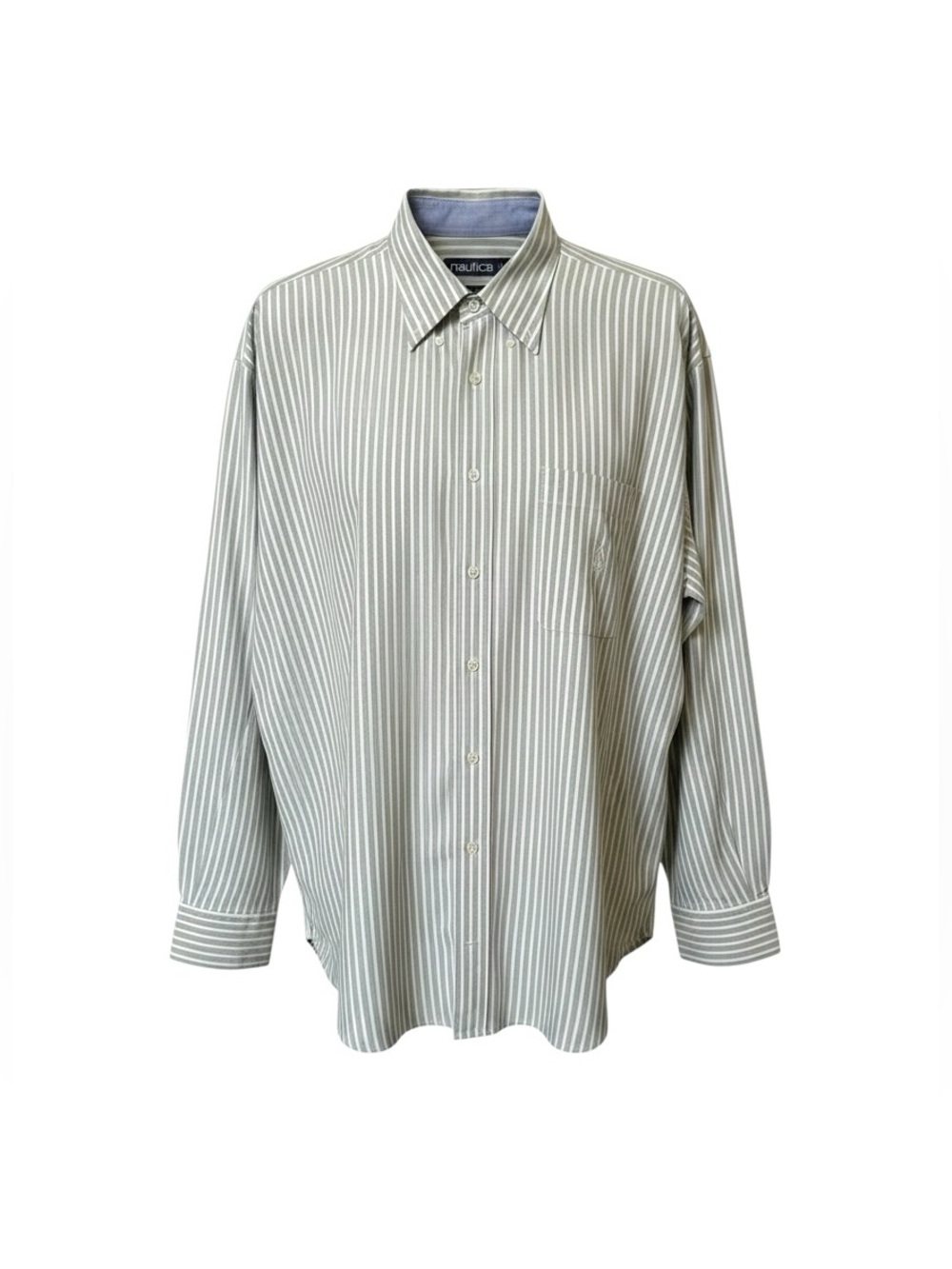 Vintage 90s Nautica Green & White Striped Shirt Mens XL - Made in HK
